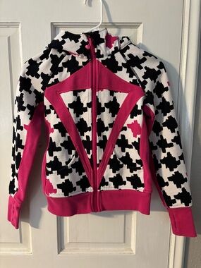 ivivva Girls Geometric Pink Black White Full Zip Hoodie Size 10